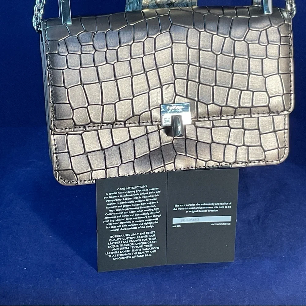Botkier Metallic Croc-Embossed Leather Chain Crossbody Clutch Gunmetal